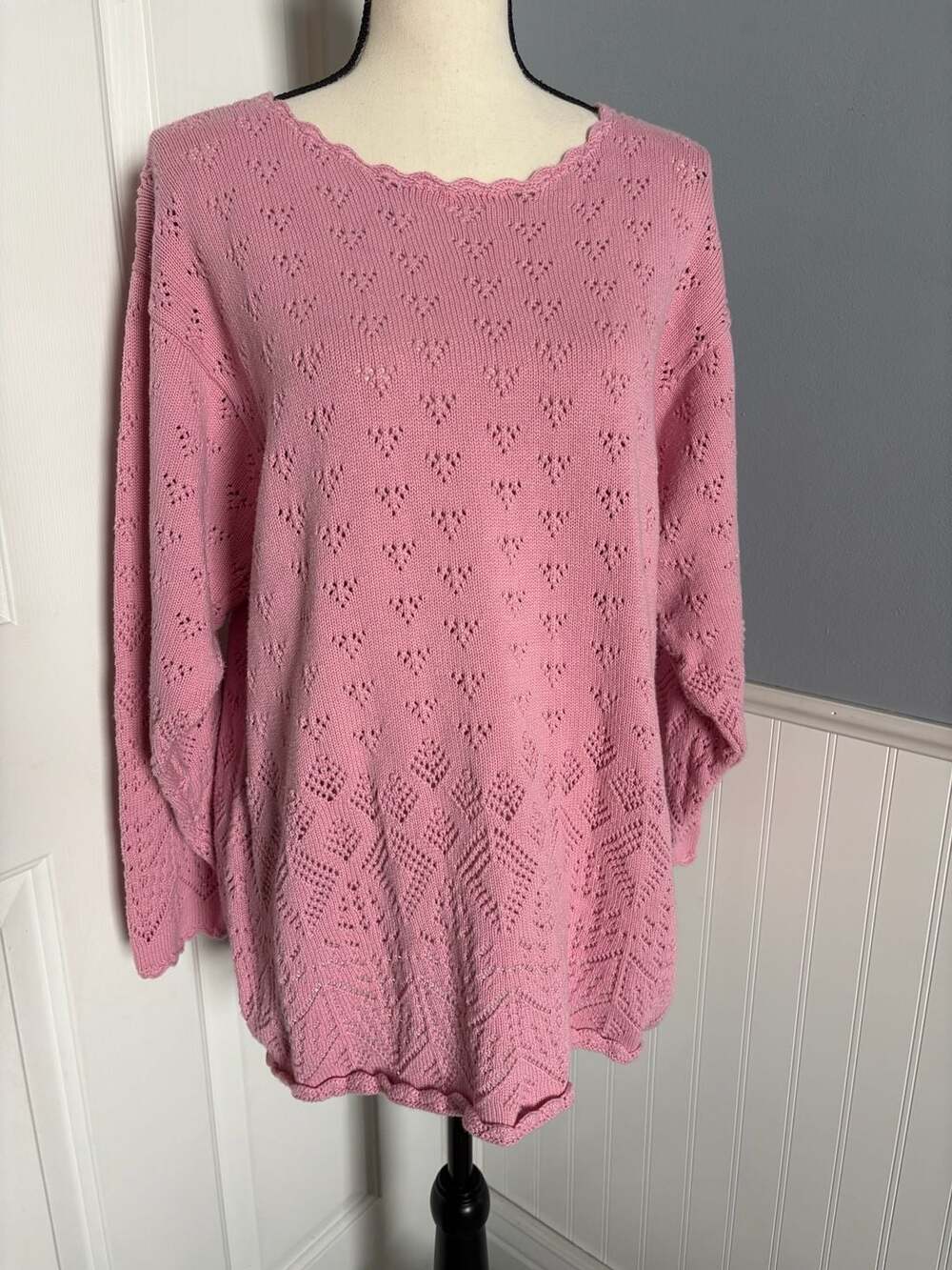 Hunt Club Textured Knit 100% Cotton Soft Pink Top Tunic Long Sleeve